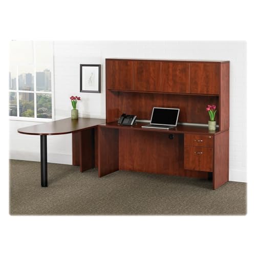 Office Hutch with Doors, 66-Inch Laminate Storage Unit, Cherry Finish