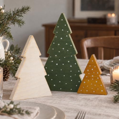 Set of 3 Rustic Wooden Christmas Trees - Tabletop Holiday Decor