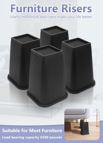 Heavy Duty 8-Inch Bed Risers - 4 Pack Durable Furniture Lifts (Black)