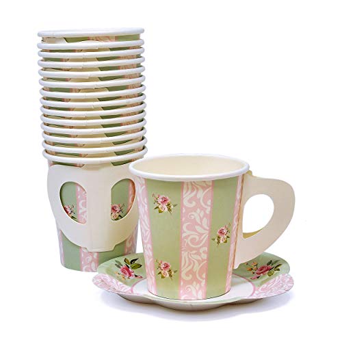 Gift Boutique Floral Tea Party Paper Cups & Saucers Set - 24 Pack, 5 Inch