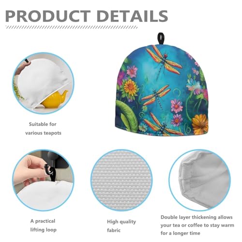 Insulated Tea Cozy for Teapot - Floral Dragonfly Print Thermal Cover