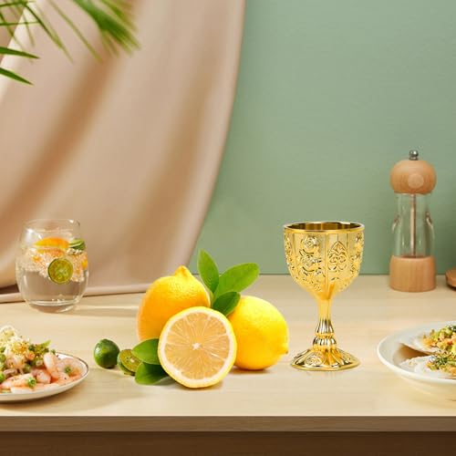 12-Piece Mini Vintage Metal Goblet Set, Gold Floral Embossed Shot Glasses