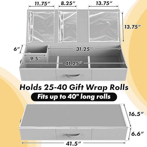 Wrapping Paper Storage Organizer Fits 40 Rolls with Pockets Gray