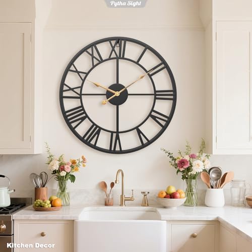 24-Inch Large Metal Wall Clock - Modern Roman Numeral Decor for Living Room