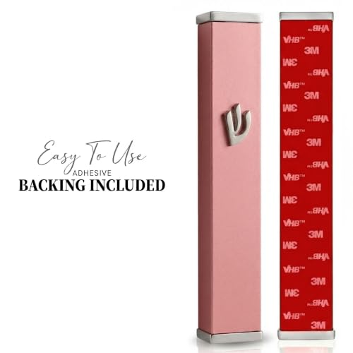 3.8 Inch Pink Aluminum Mezuzah Case with Scroll, Self-Stick Door Holder