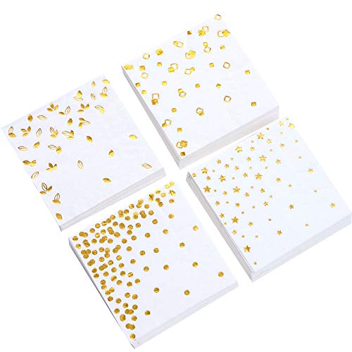 Winoo Design Gold Assorted 100-Pack Cocktail Napkins - 3-Ply, 5x5 Inches, Party, Wedding, Baby Shower