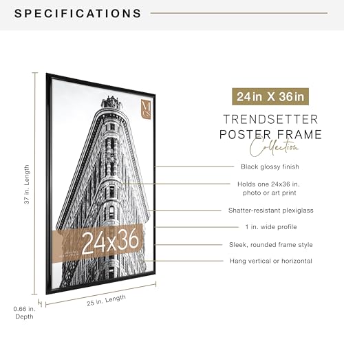 24x36 Poster Frame - Black High-Gloss Wall Picture & Art Print Frame