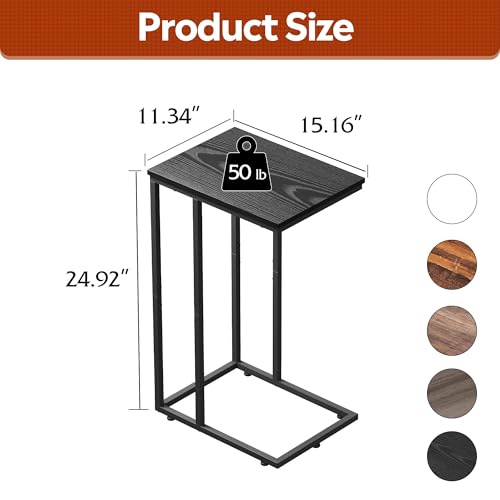 C-Shaped 2-Tier End Table for Sofa and Bedside, Black Metal TV Tray