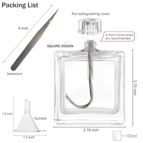 Refillable Clear Glass Oil Lamps (2 Pack) - Small Liquid Candles with Wick