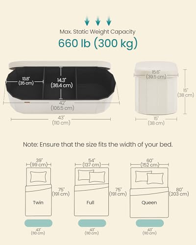 Velvet Folding Storage Ottoman Bench - 43.3 Inch Oval Storage Chest
