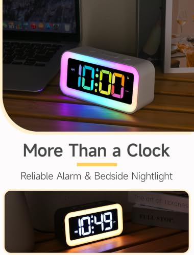Cute Pink Digital Alarm Clock with RGB Night Light & USB Charger