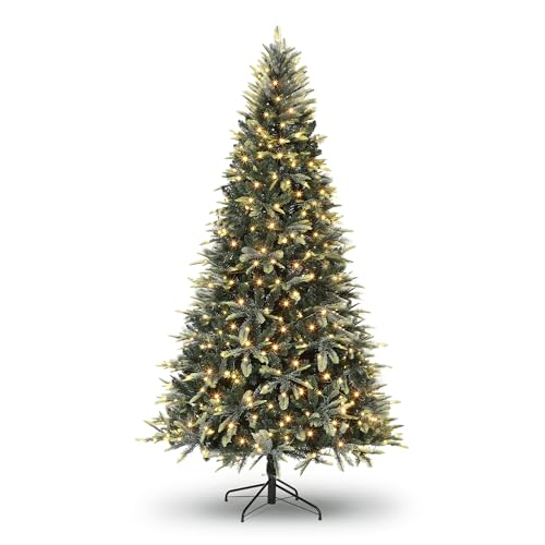 Garvee 6.5 FT Pre-Lit Pencil Christmas Tree - Classic Green, Warm White Lights, Auto-Hinged, Foldable Metal Stand