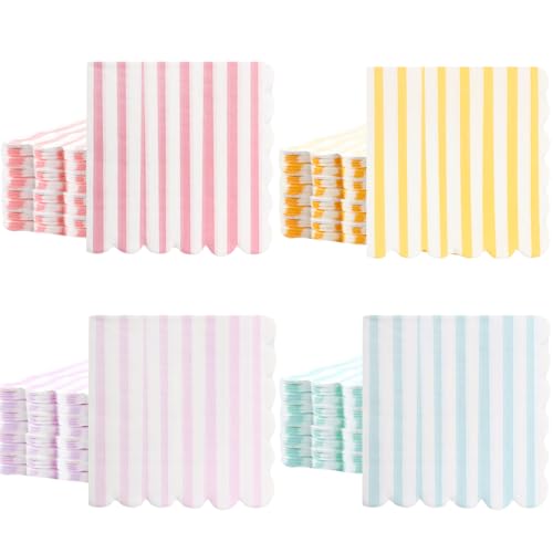 Tenceur 100 Pcs Summer Pastel Cocktail Paper Napkins with Scalloped Edges - Four Colors