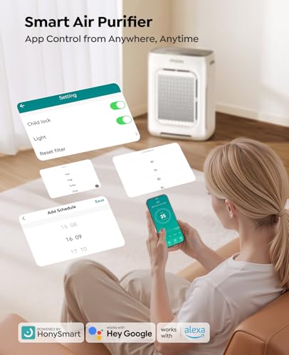 Smart HEPA Air Purifier for Large Rooms with Washable Filters
