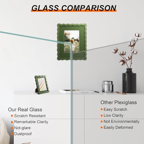 Wavy Edge 4x6 Wooden Picture Frame with Mat - Green Glass Photo Frame