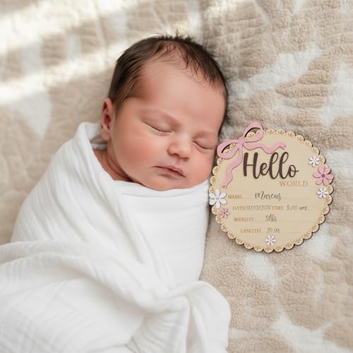 Wooden Baby Birth Announcement Sign with Floral Design