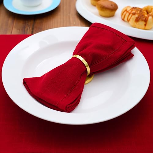 Red Hemstitch Cotton Napkins – 18x18 Set of 6 (Rustique Linens) Crimson