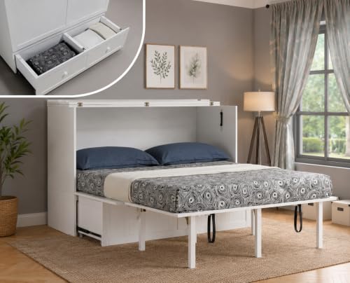 Tuscany Queen Murphy Cabinet Bed with 6-Inch Memory Foam Mattress & Charging