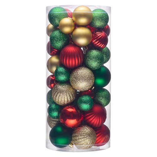 DounakeEvth 50ct Red Green Gold Shatterproof Christmas Ball Ornaments Set (1.57"-2.36"), Pre-Strung