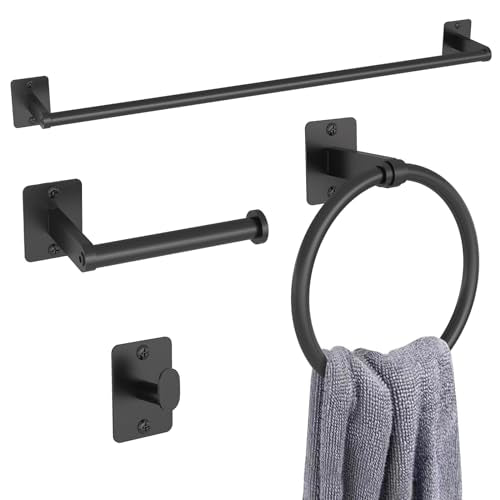 4-Piece Matte Black Bathroom Hardware Set - 24-Inch Towel Bar & Accessories
