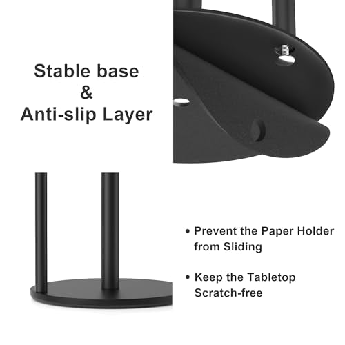 Black Stainless Steel Paper Towel Holder with Weighted Non-Slip Base