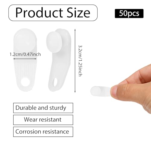 50 Pcs Plastic Curtain Track Hooks - White Roller Gliders for Rails