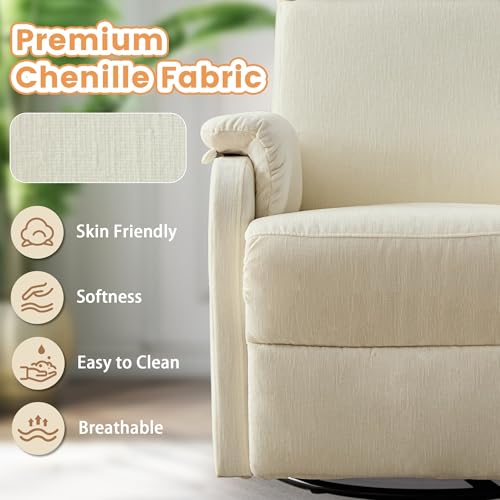 Swivel Rocking Recliner Chair, Chenille Nursery Glider for Living Room