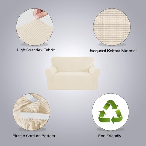 Stretch Loveseat Couch Cover, Elastic Slipcover for 58-70" Sofa, Cream
