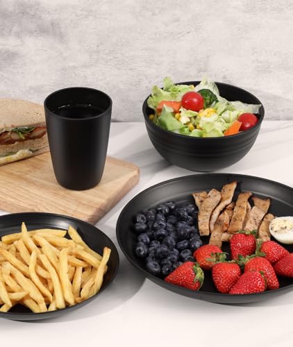24-Piece Unbreakable Dinnerware Set for 6 - Plates, Bowls & Cups (Black)