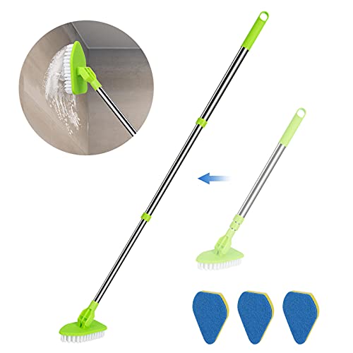 Extendable Shower Scrubber Brush with 37" Long Handle & 4 Cleaning Heads