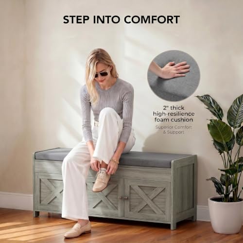 39-Inch Shoe Storage Bench with Cushioned Seat and Hidden Cabinet