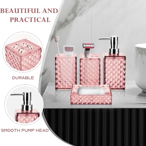 4-Piece Bathroom Accessory Set, Grid Pattern Plastic Bath Decor