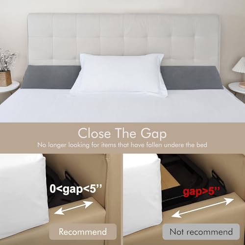 King Bed Wedge Pillow for Headboard Gap Filler - High-Density Foam with Pockets, Removable Cover, Gray, 60"x10"x6"