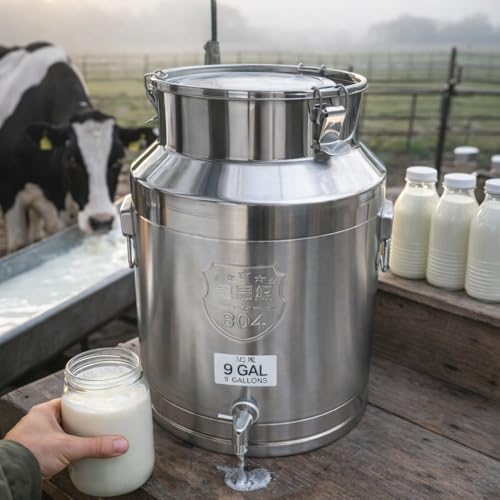 9.3 Gallon Stainless Steel Milk Can with Sealed Lid Heavy Duty Water & Oil Storage