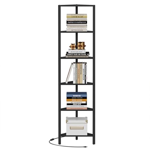 6-Tier Corner Bookshelf with LED Lights, Narrow Storage Display Stand