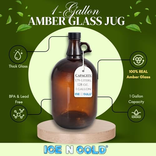 1 Gallon Amber Glass Jug with Handle and 38mm Airtight Cap