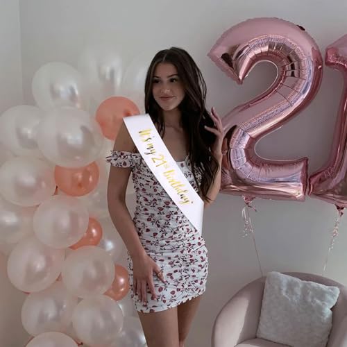It's My 21st Birthday Satin Sash - White Glitter Party Accessory
