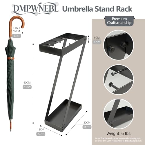 Modern Metal Umbrella Stand for Entryway with Hooks, Black Rustproof Rack