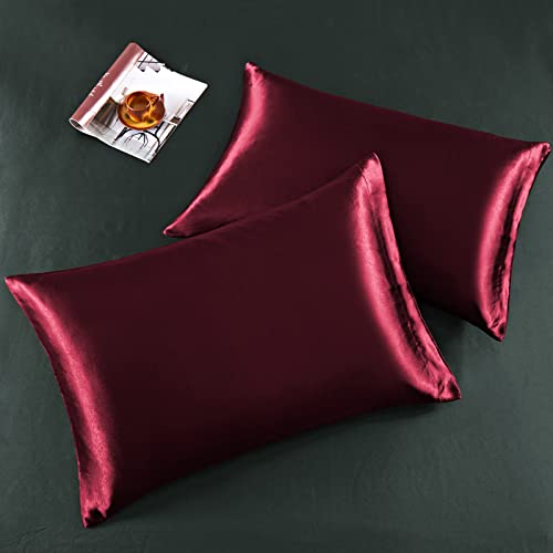 Horbaunal King Satin Sheet Set Burgundy - 6 Piece Luxury Bed Sheets