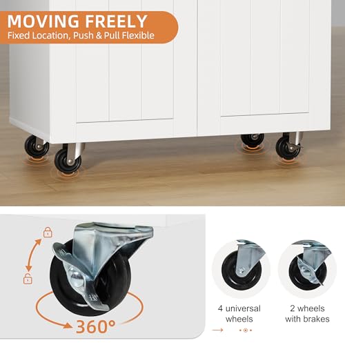 Rolling Kitchen Island Cart with Storage Cabinet & Wheels - White