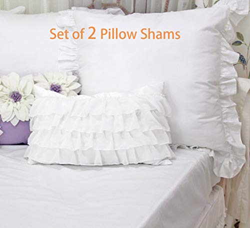 Set of 2 Ruffled Euro Shams 26x26 Inch, 100% Cotton Pillow Covers
