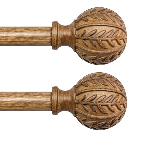 2-Pack Adjustable Wood Grain Curtain Rods, 48-84 Inch Heavy Duty Drapery Set