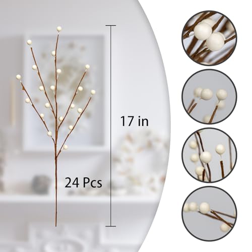 White Berry Christmas Picks 24-Pack 17in Vase Fillers for Centerpieces