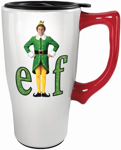Spoontiques Elf Ceramic Travel Mug 18oz with Locking Lid & Non-Slip Base