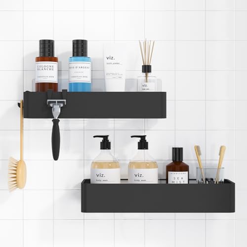 Adhesive Shower Caddy 2 Pack Large Rustproof Black Shower Shelf