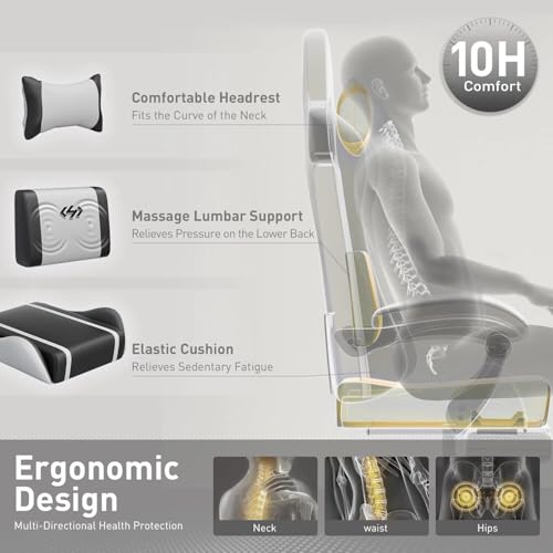 HLDIRECT Black & White Gaming Chair with USB Massage Lumbar Support – Ergonomic, Adjustable, Long-Lasting Comfort