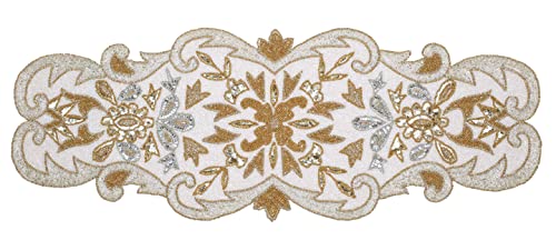 Hand Beaded Silver Gold Ivory Table Runner 13x36 — Homebia Designs, Elegant Holiday Décor