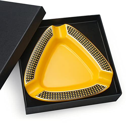Ceramic Triangle Cigar Ashtray - Deep Basin 3-Cigar Rest for Indoor & Outdoor