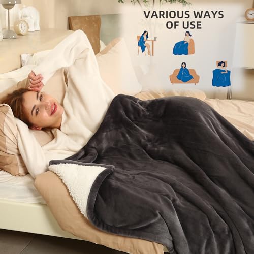 Electric Heated Throw Blanket - 50"x60", 5 Heating Levels, Auto Off, Dark Gray