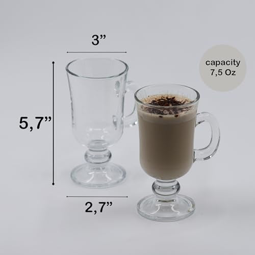 AVC HOME Irish Glass Coffee Mugs Set of 2, 7.5 oz Clear Latte Cups with Handle